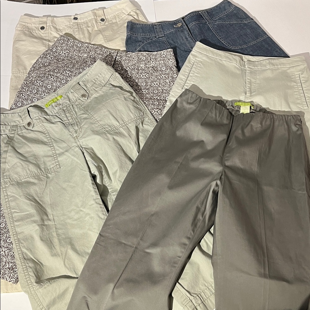 Sigrid Olsen Set of 6 Pairs of Pants Capris sz 4-6 Medium Khaki Casual Summer